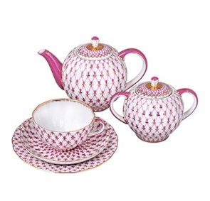 81.24815.00.1 Сервиз чайный форма Тюльпан рисунок Сетка-Блюз, 6/20 предметов, АО "Императорский фарфоровый завод 81.24815.00.1