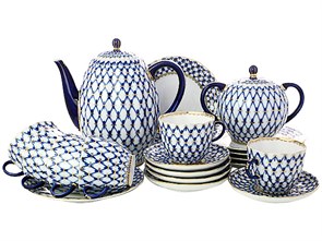 81.20944.00.1 Сервиз кофейный форма Тюльпан рисунок Кобальтовая сетка, 6 персон 20 предметов, АО "Императорский фарфоровый завод" 81.20944.00.1