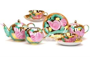 Сервиз чайный Розовая птица, 6/15 предметов, форма Тюльпан, Дулево Сервиз чайный Розовая птица, 6/15 предметов