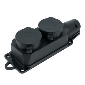 32738 RST16-22-44 Розетка переносная 2-местная c/з, каучук, серия Одри, черный, Stekker (Китай) 32738