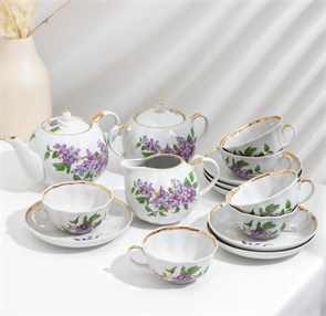 Сервиз чайный Сирень форма Тюльпан 6/15 предметов, Дулево 720048