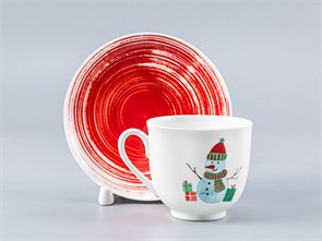 81.28061.00.1 Чашка с блюдцем форма Ландыш рисунок Снеговик, ИФЗ 81.28061.00.1