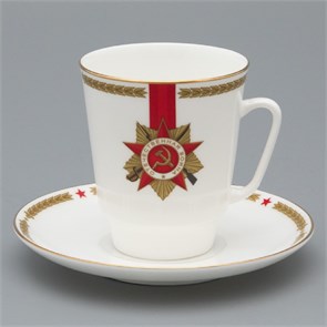 81.28487.00.1 Чашка с блюдцем кофейная ф. Майская рис. Память героям. 75 лет Победы, ИФЗ 81.28487.00.1