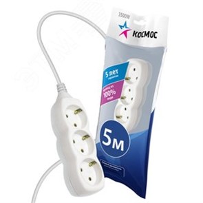 YKsm5m-3g-Z(K) Удлинитель 3 гнезда с заземлением, 5 метров (уп.20шт.) КОСМОС (Китай) YKsm5m-3g-Z(K)