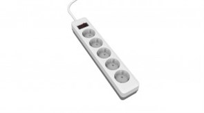 LE070201-0006 Сетевой фильтр ПВС 3х0.75 5роз. 5м 250В 10А белый/серый, заземл., выкл. LEEK LE070201-0006