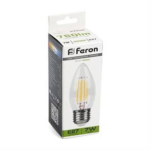 38271 Filament LB-66, C35 (свеча), 7W 230V E27 4000К, 760Lm Лампа светодиодная FERON 38271
