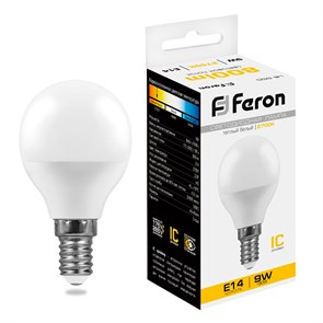 25801 LB-550 P LED 9Вт E14 2700К 800лм шарик 220В (замена 75Вт) Лампа светодиодная (уп.10/100шт.) FERON (Китай) 25801