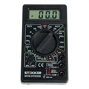 49992 DT830B Мультиметр цифровой, портативный, батарея крона 9В, ручная регулировка, черный STEKKER (Китай) 49992