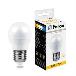 25481 LB-95 P LED 7Вт E27 2700К 560лм шарик 220В (замена 60Вт) Лампа светодиодная (уп.10/100шт.) FERON (Китай) 25481