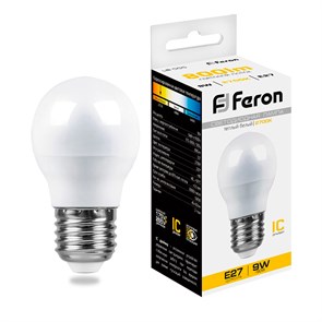 25804 LB-550 P LED 9Вт E27 2700К 800лм шарик 220В (замена 75Вт) Лампа светодиодная (уп.10/100шт.) FERON (Китай) 25804