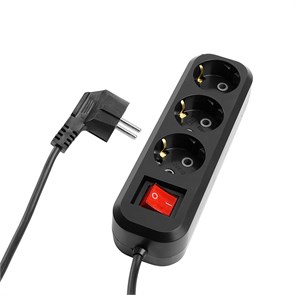 50421 HM03-31-02 Удлинитель трехместный с/з с выкл. 3x0,75, 2м, серия Home, черный STEKKER (Китай) 50421