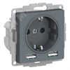 ATN000730 Atlasdesign Механизм розетки 1 гнездо с заземлением с 2 USB A+A, 5В/2,4А, 2х5В/1,2А, грифель Systeme Electric (Россия) ATN000730 - фото 608582