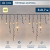 255-306 Гирлянда светодиодная "Айсикл" (бахрома) 5х0.7м 152LED тепл. бел. 12Вт IP67 эф.мерц. провод каучук черн. (нужен шнур пит. 315-000) Neon-Night 255-306 - фото 628896
